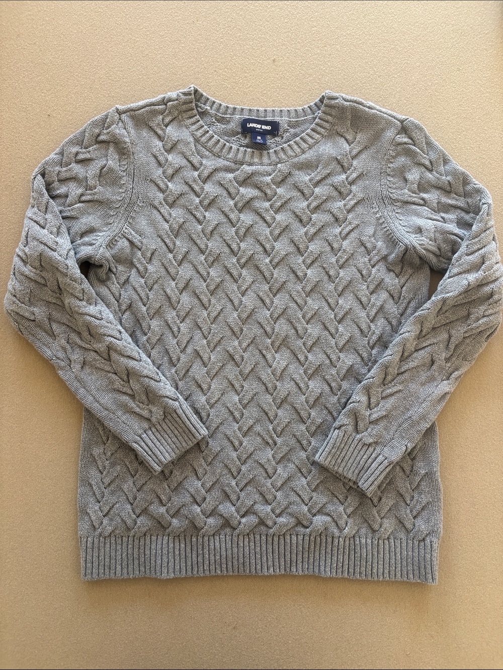 Lands End Drifter Sweater Cable Knit Gray Womens Medium M Chunky 8 10